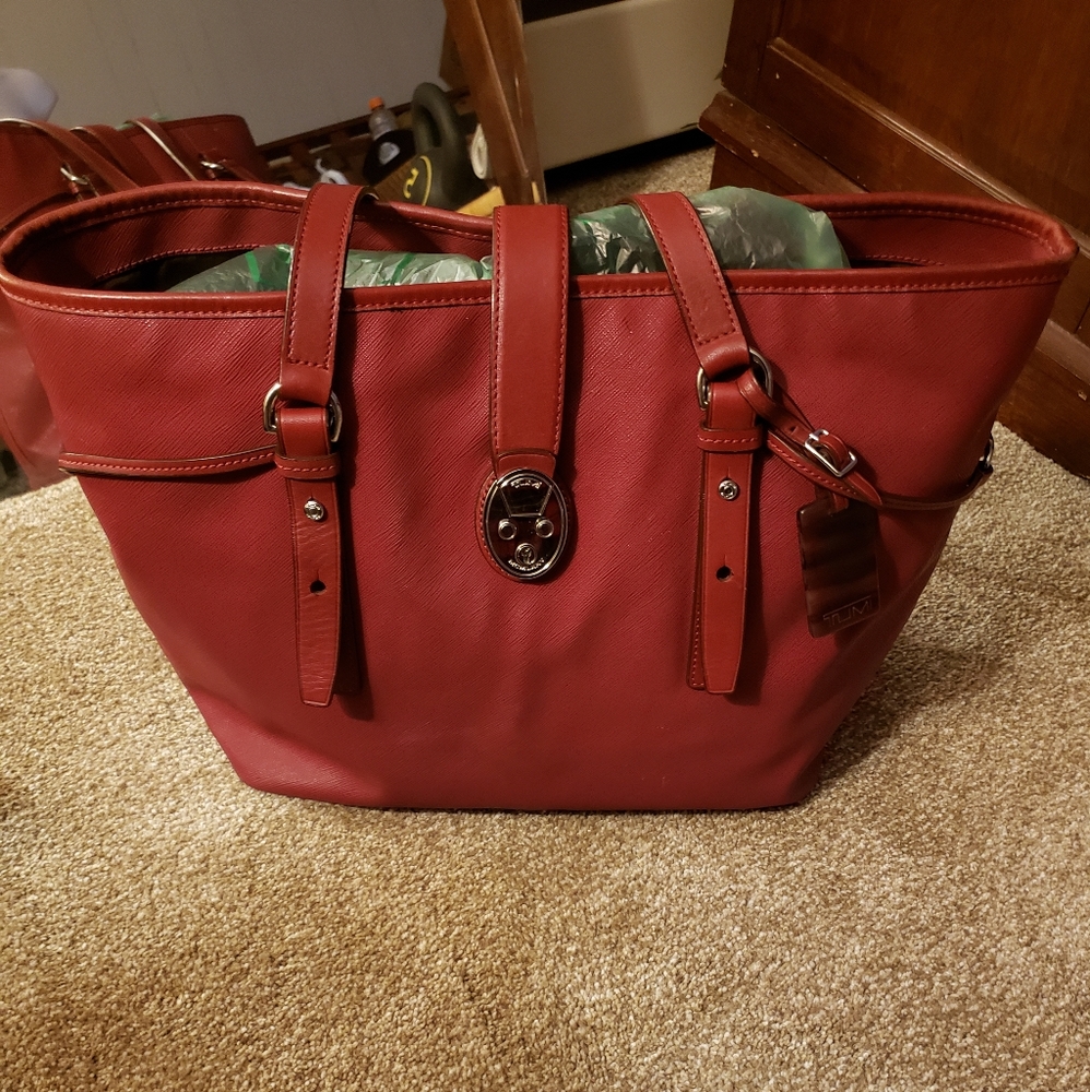 Tumi Large Leather Tote with Lock & Key